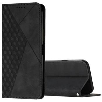 Tok álló, bőr hatású (FLIP, oldalra nyíló, asztali tartó funkció, 3D rombusz minta, prémium) FEKETE Samsung Galaxy S22 Plus 5G (SM-S906) kép