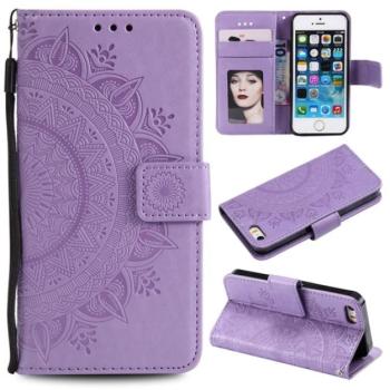 Tok álló, bőr hatású (FLIP, oldalra nyíló, asztali tartó funkció, csuklópánt, mandala minta) LILA Apple iPhone 5, Apple iPhone 5S, Apple iPhone SE (2016) kép