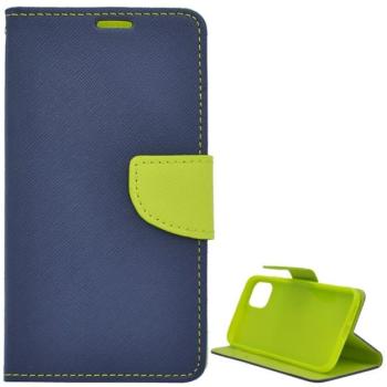 Tok álló, bőr hatású (FLIP, oldalra nyíló, asztali tartó funkció, csuklópánt, textil minta) SÖTÉTKÉK Apple iPhone 11 kép