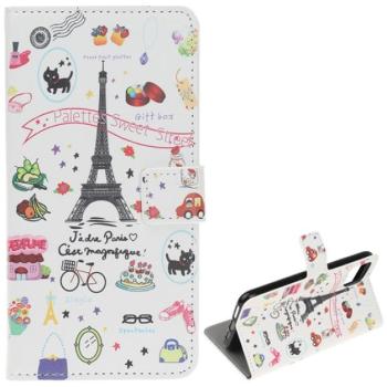 Tok álló, bőr hatású (FLIP, oldalra nyíló, asztali tartó funkció, Eiffel torony minta) FEHÉR Apple iPhone 12 mini kép