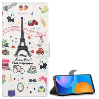 Tok álló, bőr hatású (FLIP, oldalra nyíló, asztali tartó funkció, Eiffel torony minta) FEHÉR Honor 10X Lite kép