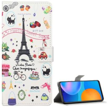 Tok álló, bőr hatású (FLIP, oldalra nyíló, asztali tartó funkció, Eiffel torony minta) FEHÉR Samsung Galaxy S21 Plus (SM-G996) 5G kép