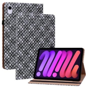 Tok álló, bőr hatású (FLIP, oldalra nyíló, asztali tartó funkció, fonott minta) FEKETE Apple IPAD mini 6 (2021) kép