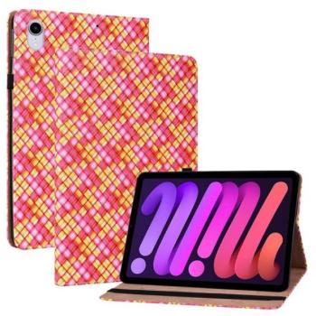 Tok álló, bőr hatású (FLIP, oldalra nyíló, asztali tartó funkció, fonott minta) RÓZSASZÍN Apple IPAD mini 6 (2021) kép