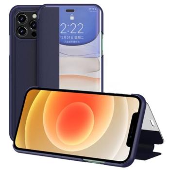 Tok álló, bőr hatású (FLIP, oldalra nyíló, asztali tartó funkció, hívószámkijelzés, View Window) SÖTÉTKÉK Apple iPhone 12 Pro Max kép