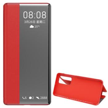 Tok álló, bőr hatású (FLIP, oldalra nyíló, asztali tartó funkció, hívószámkijelzés, Window) PIROS Huawei P40 kép
