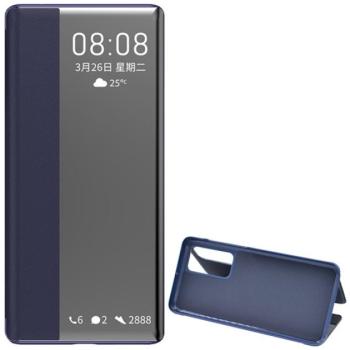 Tok álló, bőr hatású (FLIP, oldalra nyíló, asztali tartó funkció, hívószámkijelzés, Window) SÖTÉTKÉK Huawei P40 kép