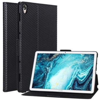 Tok álló, bőr hatású (FLIP, oldalra nyíló, asztali tartó funkció, karbon minta) FEKETE Huawei MediaPad M6 10.8 WIFI, Huawei MediaPad M6 10.8 LTE kép