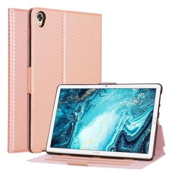 Tok álló, bőr hatású (FLIP, oldalra nyíló, asztali tartó funkció, karbon minta) RÓZSASZÍN Huawei MediaPad M6 10.8 WIFI, Huawei MediaPad M6 10.8 LTE kép