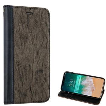 Tok álló, bőr hatású (FLIP, oldalra nyíló, asztali tartó funkció, nyakba akasztható, faerezet minta) SZÜRKE Apple iPhone XS 5.8, Apple iPhone X 5.8 kép