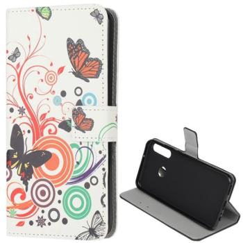 Tok álló, bőr hatású (FLIP, oldalra nyíló, asztali tartó funkció, pillangó, kör minta) FEHÉR Huawei P40 Lite E / Y7p kép