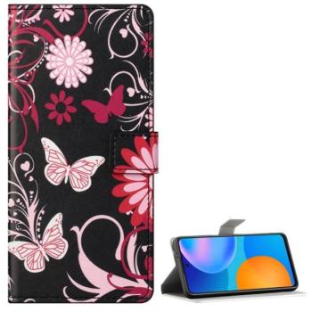 Tok álló, bőr hatású (FLIP, oldalra nyíló, asztali tartó funkció, pillangó, virág minta) FEKETE Samsung Galaxy S21 Plus (SM-G996) 5G kép