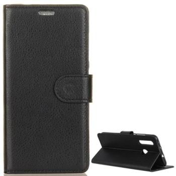 Tok álló, bőr hatású (FLIP, oldalra nyíló, asztali tartó funkció, prémium) FEKETE Huawei P30 Lite (Nova 4e) kép
