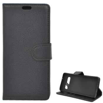 Tok álló, bőr hatású (FLIP, oldalra nyíló, asztali tartó funkció, prémium) FEKETE Samsung Galaxy S10 (SM-G973) kép