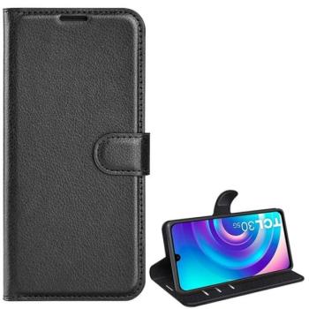 Tok álló, bőr hatású (FLIP, oldalra nyíló, asztali tartó funkció, prémium) FEKETE TCL 30 4G kép