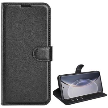 Tok álló, bőr hatású (FLIP, oldalra nyíló, asztali tartó funkció, prémium) FEKETE Vivo X90 Pro kép