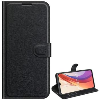 Tok álló, bőr hatású (FLIP, oldalra nyíló, asztali tartó funkció, prémium) FEKETE Vivo Y72 5G kép