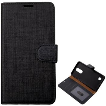 Tok álló, bőr hatású (FLIP, oldalra nyíló, asztali tartó funkció, textil hatás) FEKETE LG K4 2017 (M160) kép