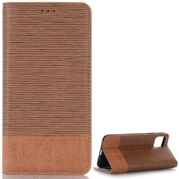 Tok álló, bőr hatású (FLIP, oldalra nyíló, asztali tartó funkció, textil hatás) VILÁGOSBARNA Apple iPhone 11 Pro Max kép