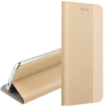 Tok álló, bőr hatású (FLIP, oldalra nyíló, asztali tartó funkció, textil minta) ARANY Samsung Galaxy S20 Ultra (SM-G988F), Samsung Galaxy S20 Ultra 5G (SM-G988B) kép