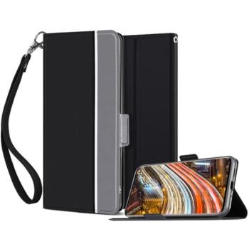 Tok álló, bőr hatású (FLIP, oldalra nyíló, asztali tartó funkció, textil minta + csuklópánt) FEKETE Samsung Galaxy S20 (SM-G980F), Samsung Galaxy S20 5G (SM-G981U) kép
