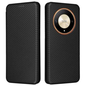 Tok álló, bőr hatású (FLIP, oldalra nyíló, asztali tartó, karbon minta) FEKETE Honor Magic6 Lite 5G kép