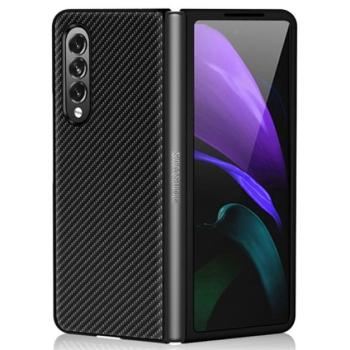 Tok álló, bőr hatású (FLIP, oldalra nyíló, asztali tartó, karbon minta) FEKETE Samsung Galaxy Z Fold3 5G (SM-F926) kép