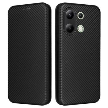 Tok álló, bőr hatású (FLIP, oldalra nyíló, asztali tartó, karbon minta) FEKETE Xiaomi Redmi Note 13 4G kép