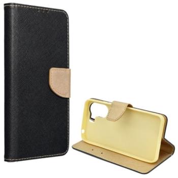 Tok álló, bőr hatású (FLIP, oldalra nyíló, asztali tartó, kártyazseb, textil hatás) ARANY/FEKETE Xiaomi Redmi 13C kép