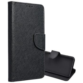 Tok álló, bőr hatású (FLIP, oldalra nyíló, asztali tartó, kártyazseb, textil hatás) FEKETE Samsung Galaxy A15 (SM-A155), Galaxy A15 5G (SM-A156) kép