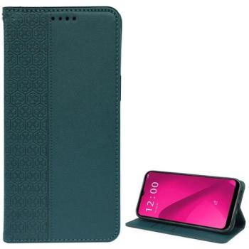 Tok álló, bőr hatású (FLIP, oldalra nyíló, asztali tartó, lóhere) SÖTÉTZÖLD T Phone 2 5G kép