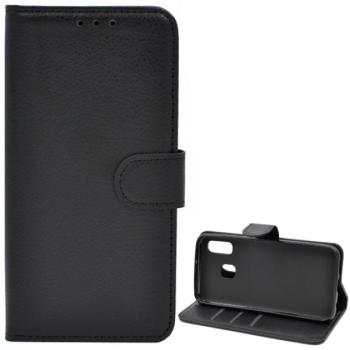 Tok álló, bőr hatású (FLIP, oldalra nyíló, asztali tartó, prémium) FEKETE Samsung Galaxy A20e (SM-A202F) kép