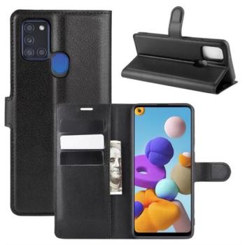Tok álló, bőr hatású (FLIP, oldalra nyíló, asztali tartó, prémium) FEKETE Samsung Galaxy A21s (SM-A217F) kép