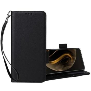 Tok álló, bőr hatású (FLIP, oldalra nyíló, asztali tartó, prémium + kézpánt) FEKETE ZTE Blade V50 Design 5G, Blade V40 Design kép