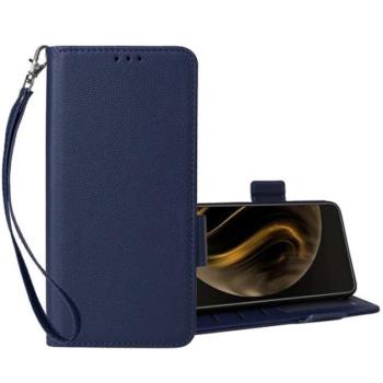 Tok álló, bőr hatású (FLIP, oldalra nyíló, asztali tartó, prémium + kézpánt) SÖTÉTKÉK Oppo Reno 12 Pro 5G kép