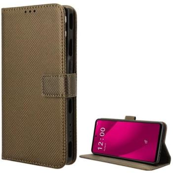 Tok álló, bőr hatású (FLIP, oldalra nyíló, asztali tartó, rombusz + kézpánt) BARNA T Phone 2 Pro 5G kép