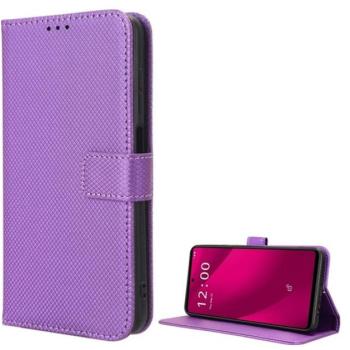 Tok álló, bőr hatású (FLIP, oldalra nyíló, asztali tartó, rombusz + kézpánt) LILA T Phone 2 5G kép