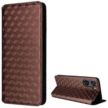 Tok álló, bőr hatású (FLIP, oldalra nyíló, asztali tartó, teljes 3D rombusz, prémium) BRONZ ZTE Blade V50 Design 5G kép