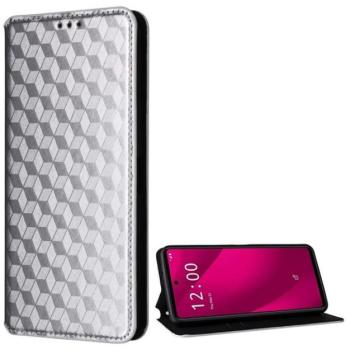 Tok álló, bőr hatású (FLIP, oldalra nyíló, asztali tartó, teljes 3D rombusz, prémium) EZÜST T Phone 2 Pro 5G kép