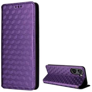 Tok álló, bőr hatású (FLIP, oldalra nyíló, asztali tartó, teljes 3D rombusz, prémium) LILA ZTE Blade V50 Design 5G kép