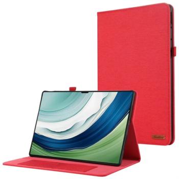 Tok álló, bőr hatású (FLIP, oldalra nyíló, asztali tartó, textil hatás) PIROS Huawei MatePad Pro 12.2 kép