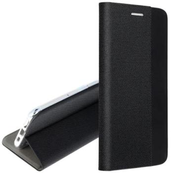 Tok álló, bőr hatású (FLIP, oldalra nyíló, asztali tartó, textil minta) FEKETE Xiaomi Redmi 15C 4G kép