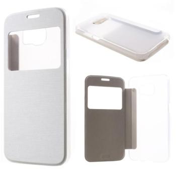 Tok álló, bőr hatású (FLIP, oldalra nyíló, átlátszó hátlap, S-View Cover, szálcsiszolt mintázat) FEHÉR Samsung Galaxy S6 (SM-G920) kép