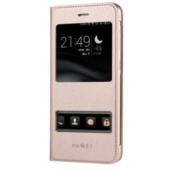Tok álló, bőr hatású (FLIP, oldalra nyíló, Dual View Window) ARANY Huawei P9 Lite Mini kép