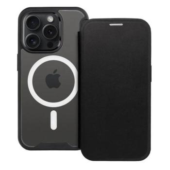Tok álló, bőr hatású (FLIP, oldalra nyíló, kártyazseb, kameravédő, mágneses, átlátszó matt hátlap, MagSafe) FEKETE Apple iPhone 13 Pro Max kép