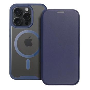 Tok álló, bőr hatású (FLIP, oldalra nyíló, kártyazseb, kameravédő, mágneses, átlátszó matt hátlap, MagSafe) SÖTÉTKÉK Apple iPhone 16 Pro Max kép