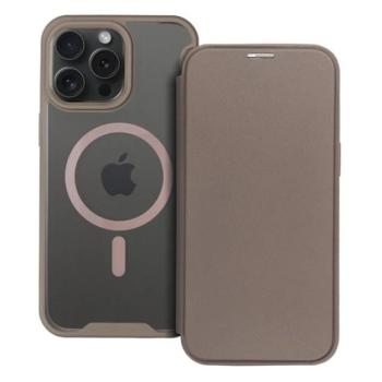 Tok álló, bőr hatású (FLIP, oldalra nyíló, kártyazseb, kameravédő, mágneses, átlátszó matt hátlap, MagSafe) TITÁNIUM Apple iPhone 16 Pro Max kép