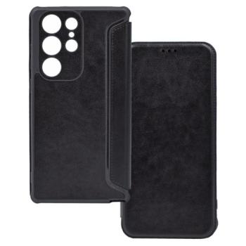 Tok álló, bőr hatású (FLIP, oldalra nyíló, légpárnás sarok, kamera védelem) FEKETE Samsung Galaxy S23 Ultra (SM-S918) kép