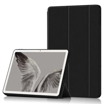 Tok álló, bőr hatású (FLIP, oldalra nyíló, TRIFOLD asztali tartó funkció) FEKETE Google Pixel Tablet kép