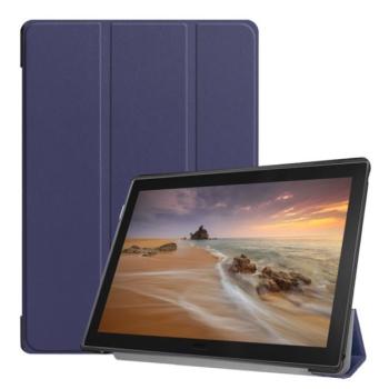 Tok álló, bőr hatású (FLIP, oldalra nyíló, TRIFOLD asztali tartó funkció) SÖTÉTKÉK Lenovo Tab E10 (TB-X104F) kép